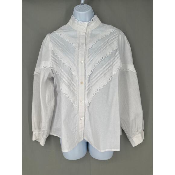 Pomander Place Tops - Tuckernuck Pomander Place Top Womens Medium White Crochet Button Jolene Cottage